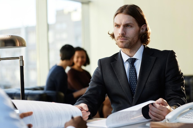 professional businessman wearing suit consulting client partner legal firm 236854 53467